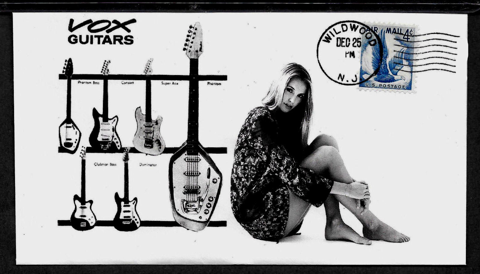 1964 Vox Guitars and Sexy Woman Ad Featured on Collector's Envelope *A583