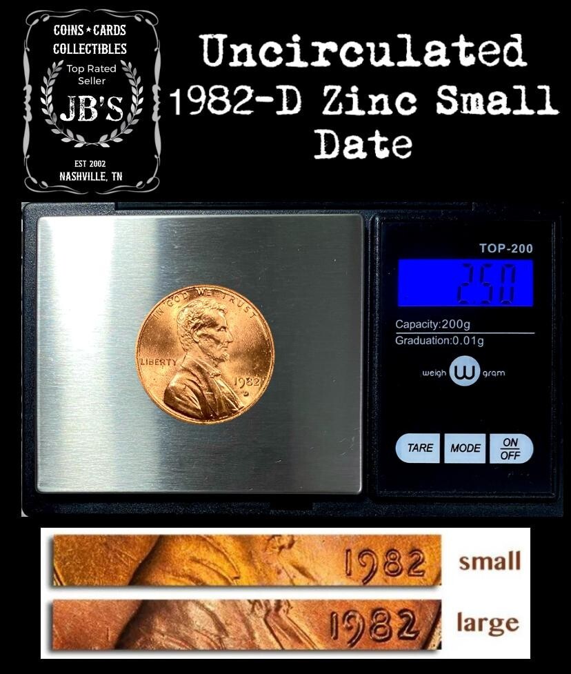 1982-D Lincoln Memorial Cent 1c - ZINC SMALL DATE - BRILLIANT UNCIRCULATED (BU)
