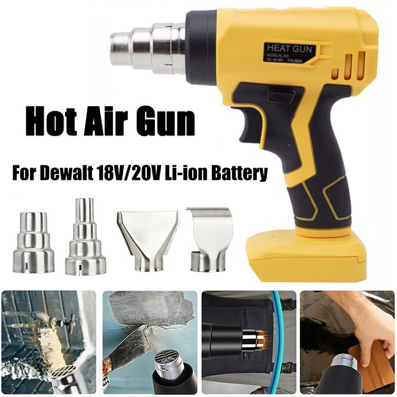 752℉ Cordless Heat Gun for Dewalt 20V Battery Hot Air Gun w/4 Nozzles for Crafts