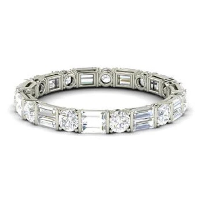 2.10 Ct Round & Baguette Cut Diamond Lab-Created Wedding Ring 14K White Gold FN