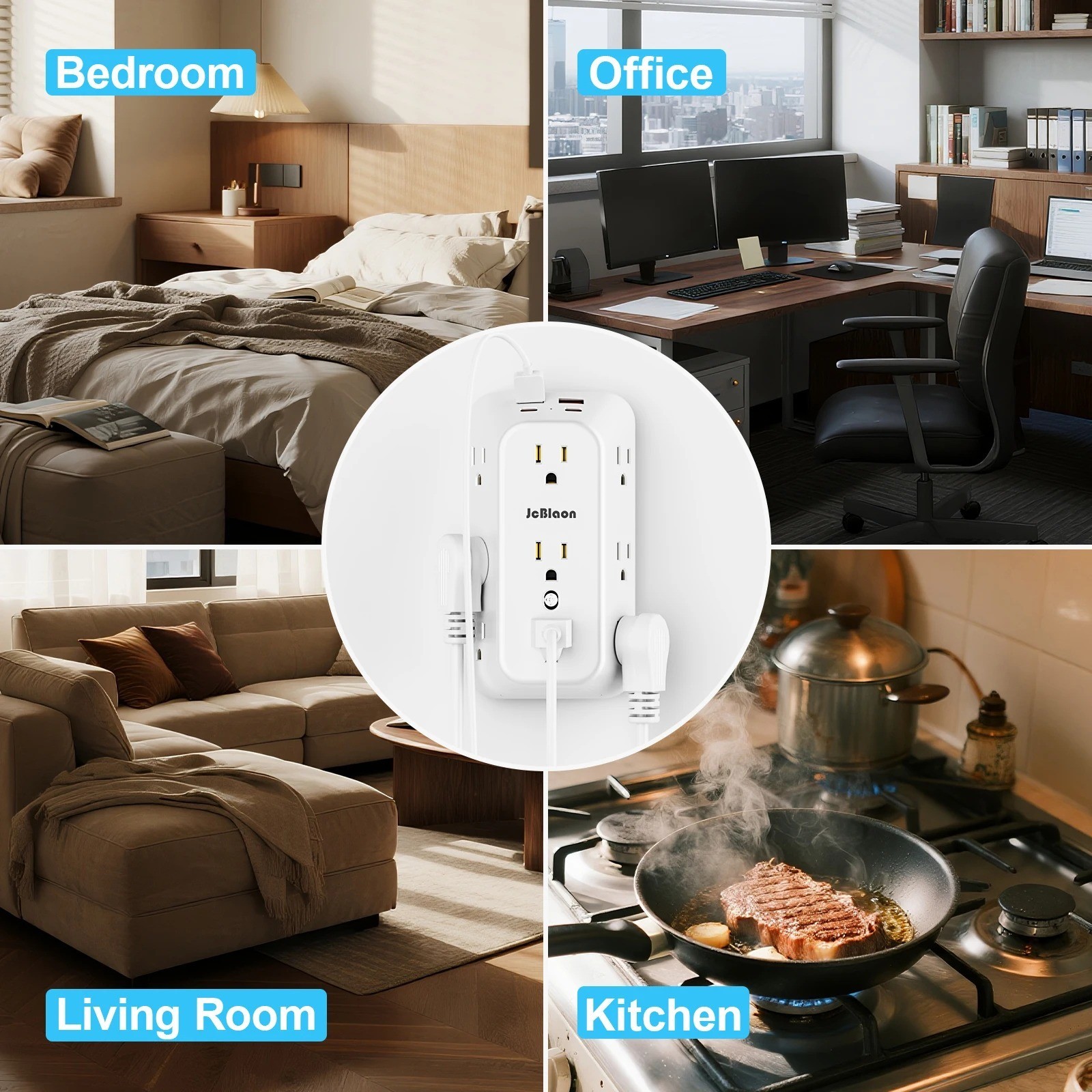 9 Outlet Extender Surge Protector Multi Plug Wall Adapter 4 USB Charger Ports