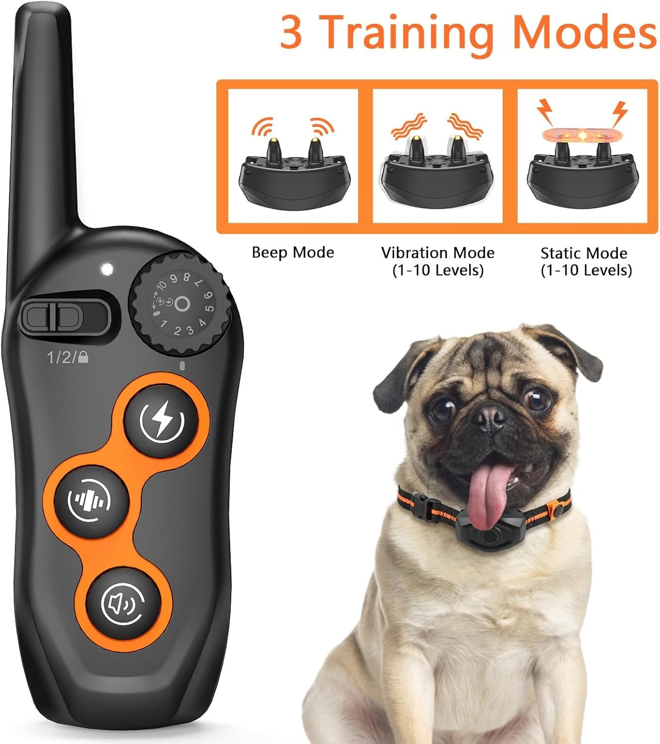 Waterproof Dog Training Collar - Shock, Vibration, Beep Modes, 1300ft Range