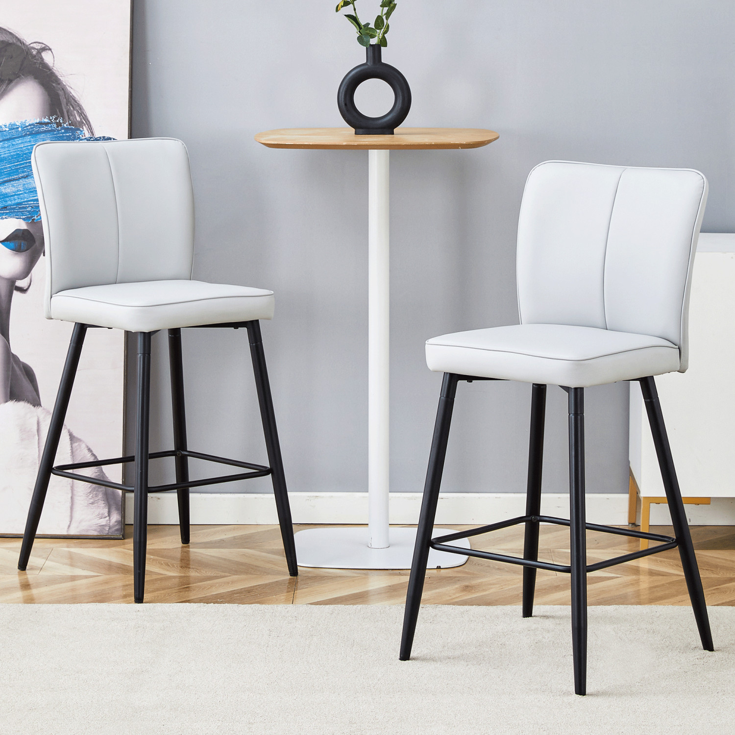 Set of 2 Bar Stools PU Upholstered Bar Chair Counter Height Kitchen Dining Chair
