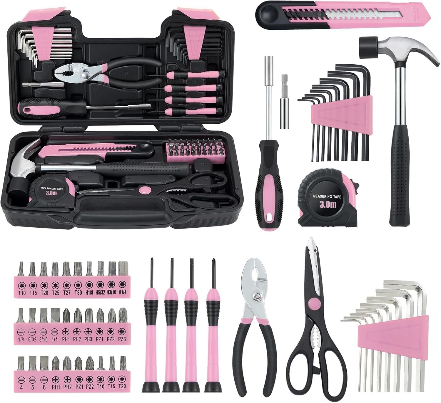 MARTCOLOR Pink Household Tool Set for Women Small household tool set,