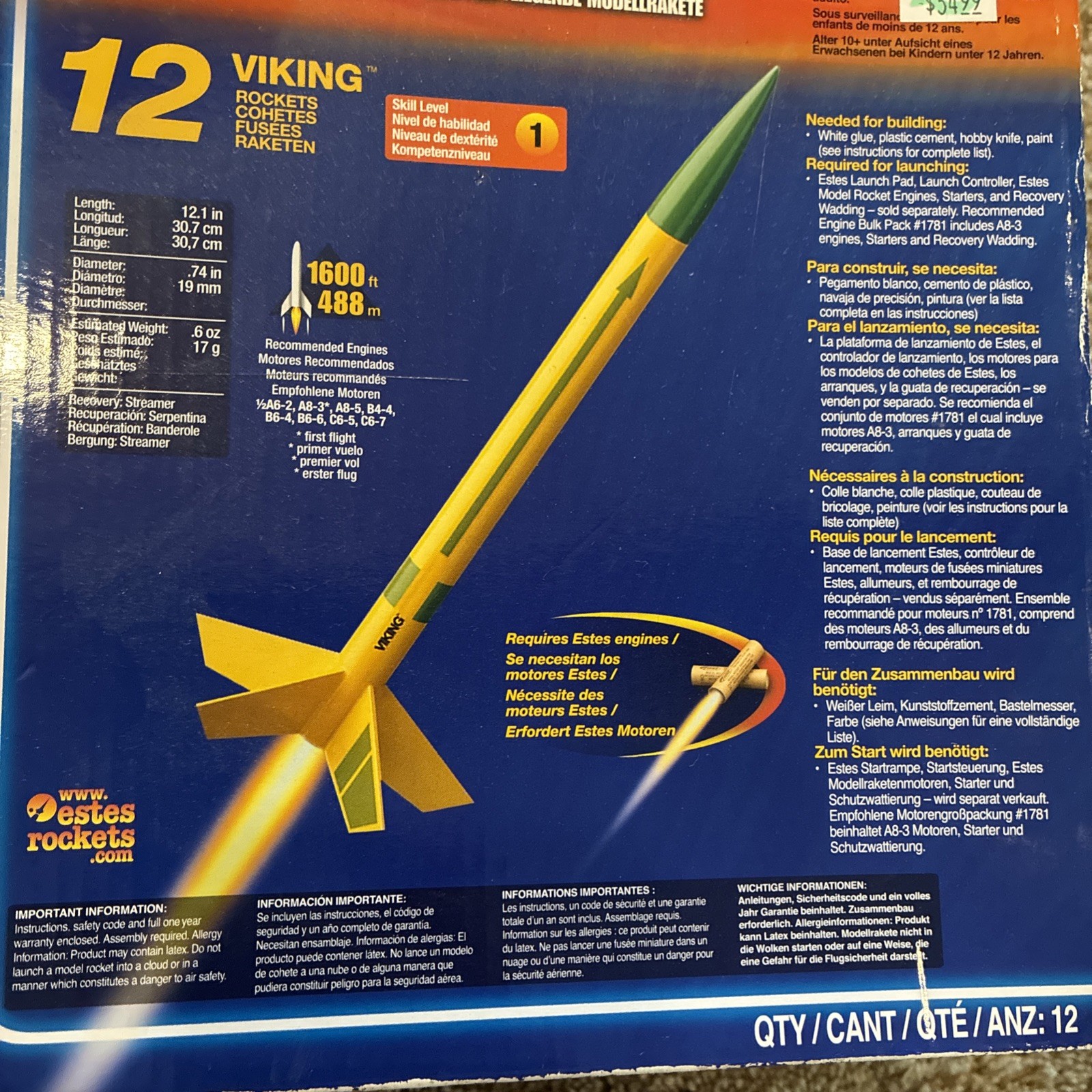 Estes 1949 - Viking Flying Model Rocket Kit - 1 Rocket Add More For ShipDiscount