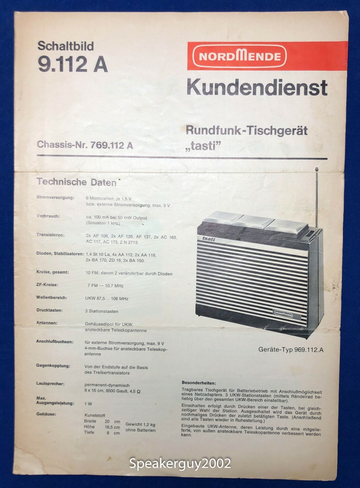 NordMende Service information Manual / Tasti 9.112A / German