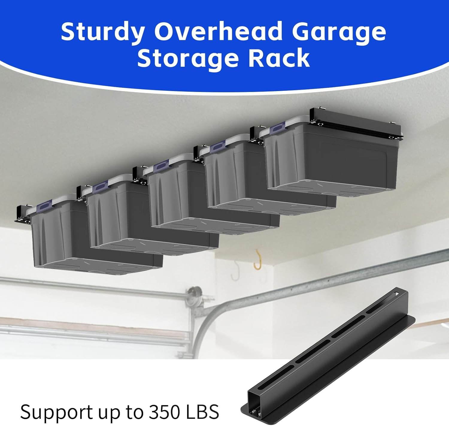 6-Pack Overhead Storage Rack, Ceiling Rack for Bin Organization, Heavy-Duty Gara