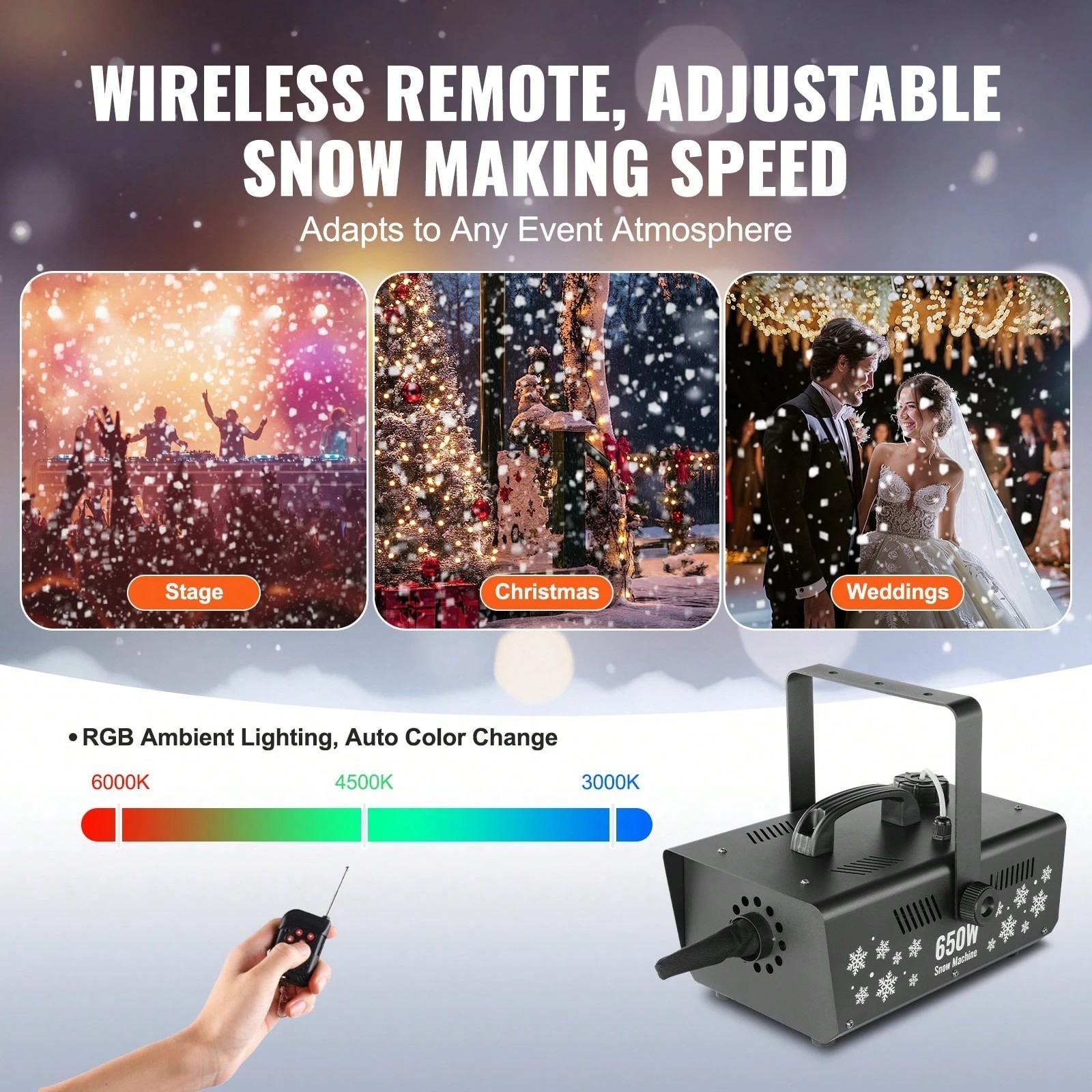 650W Artificial Snow Machine Maker Wireless Remote 1L Tank Party Stage Effect