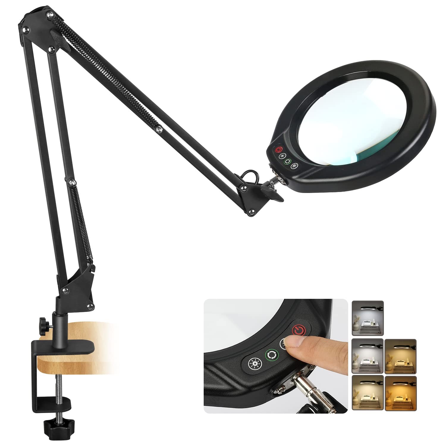 VEEMAGNI 12X 5 Inch Large Real Glass Magnifying with Light 12X, Black