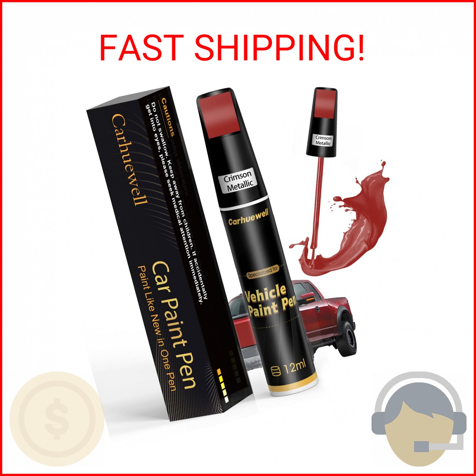 Red Touch Up Paint for Cars, Auto Car Paint Touch Up Paint Pen for Deep Scratche