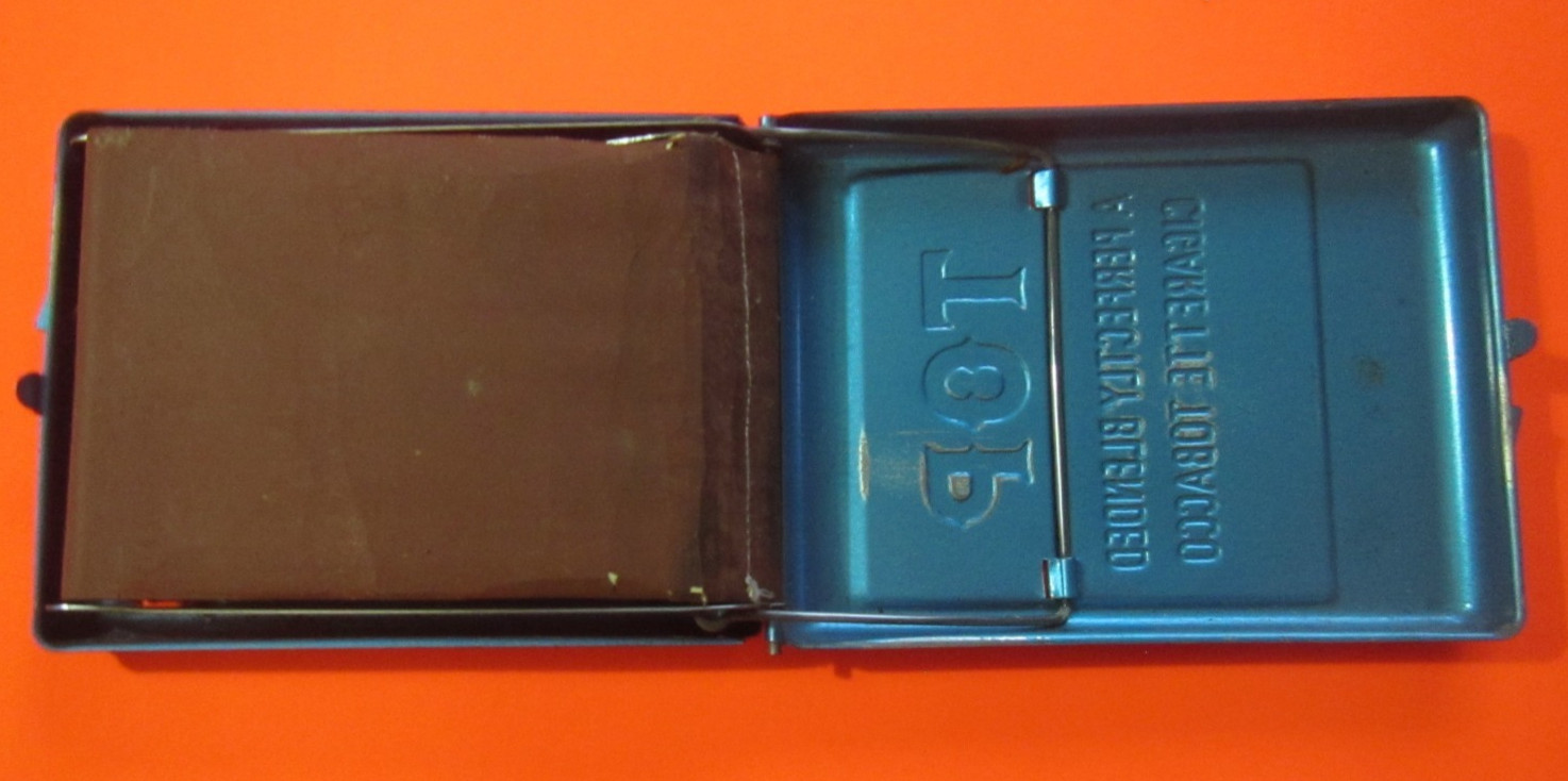 Vintage Top Blue Metal handheld Cigarette roller rolls regular size