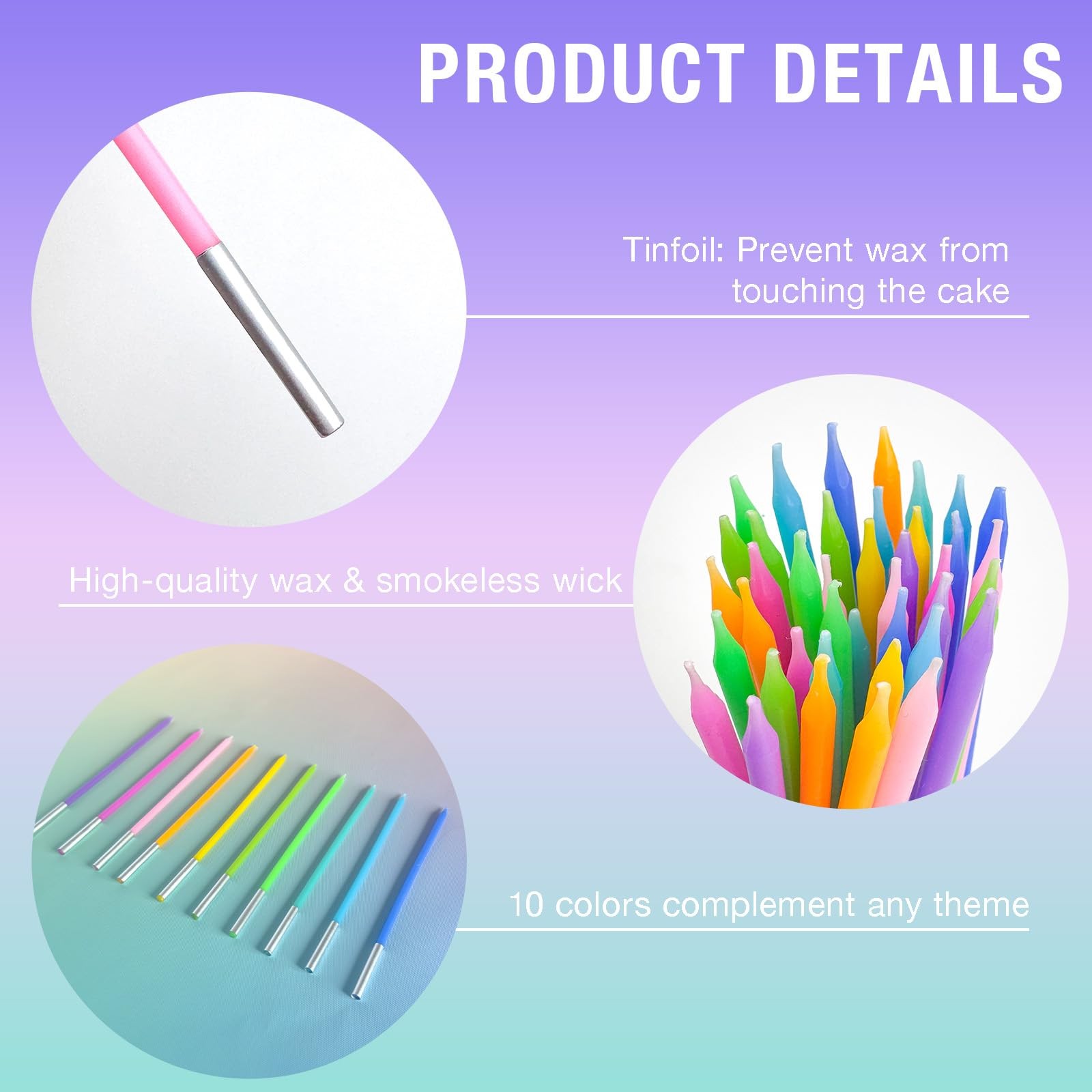 Apluselection 40-Count Rainbow Birthday Candles, Tall Thin Birthday Cake Can...