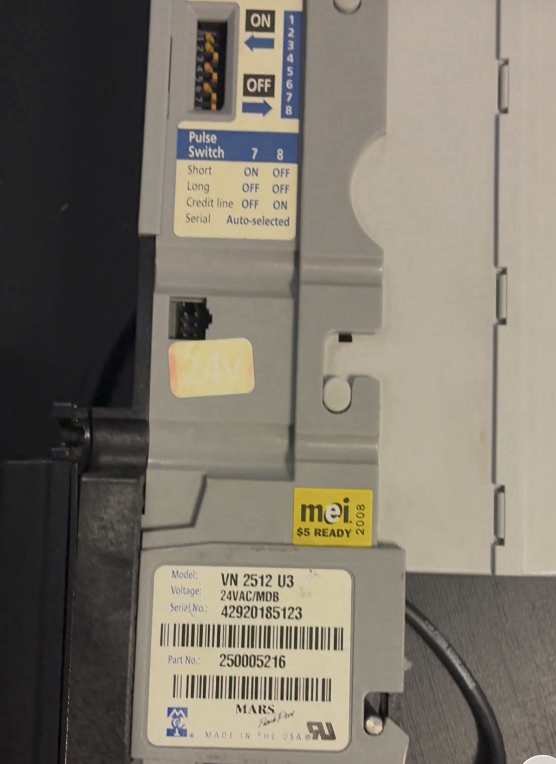 Mars MEI VN 2512, Vend Machine, Bill Validator24VAC MDB(Tested)