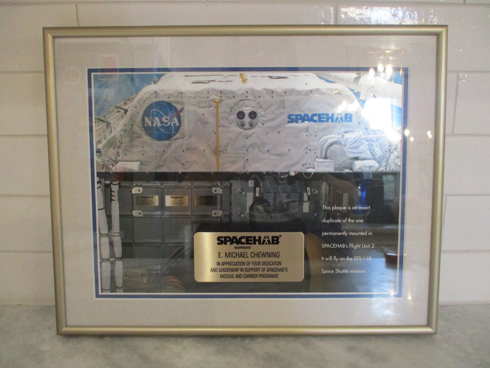 NASA SPACEHAB BOEING AWARD-MODULE/CARRIER PROGRAM-EXACT DUPLICATE UNIT 2 STS-118