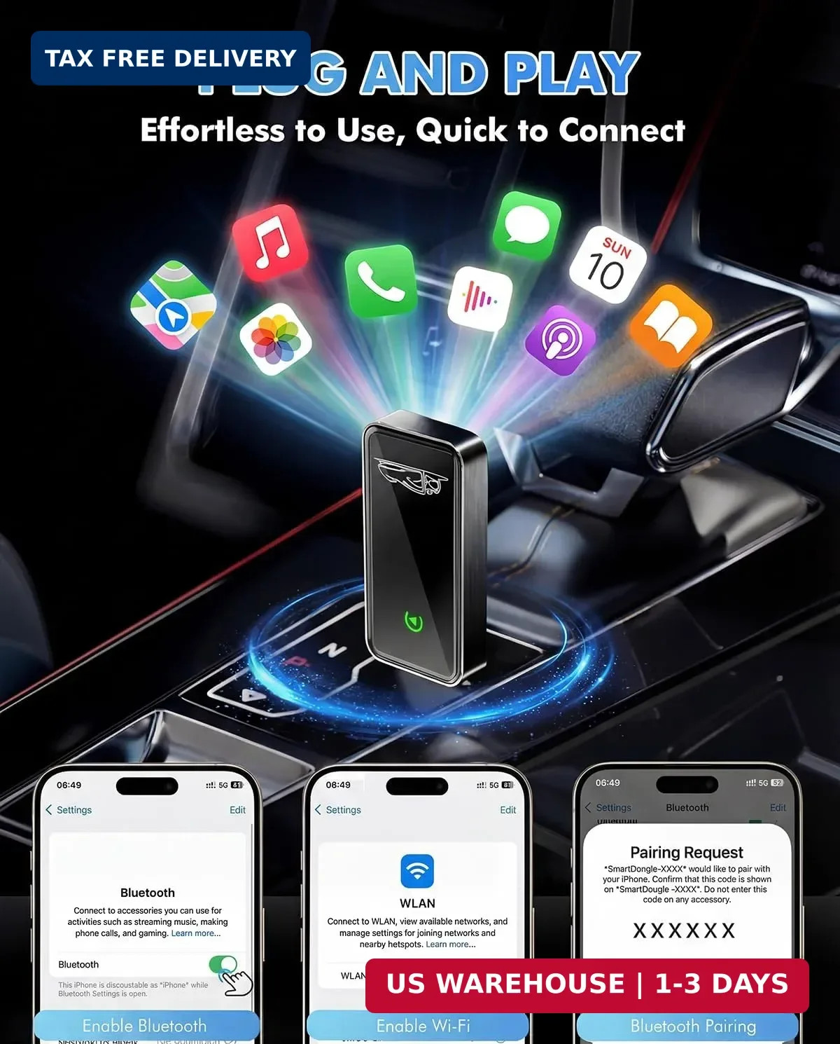 Wireless CarPlay Adapter for Apple iPhone - Converts Factory Wired CarPlay to Wi