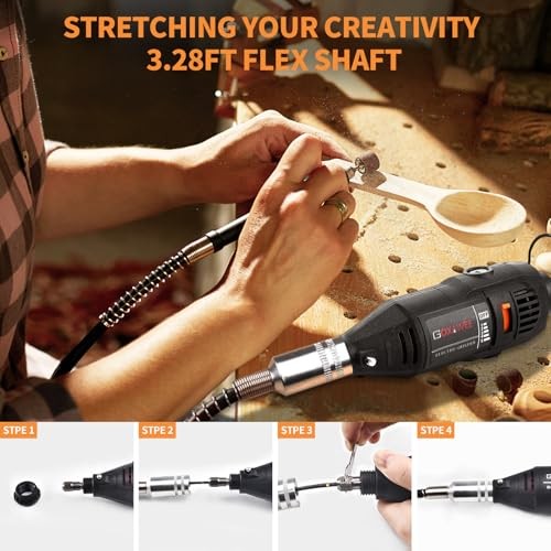 Rotary Tool Kit with MultiPro Keyless Chuck and Flex Shaft -140pcs Black