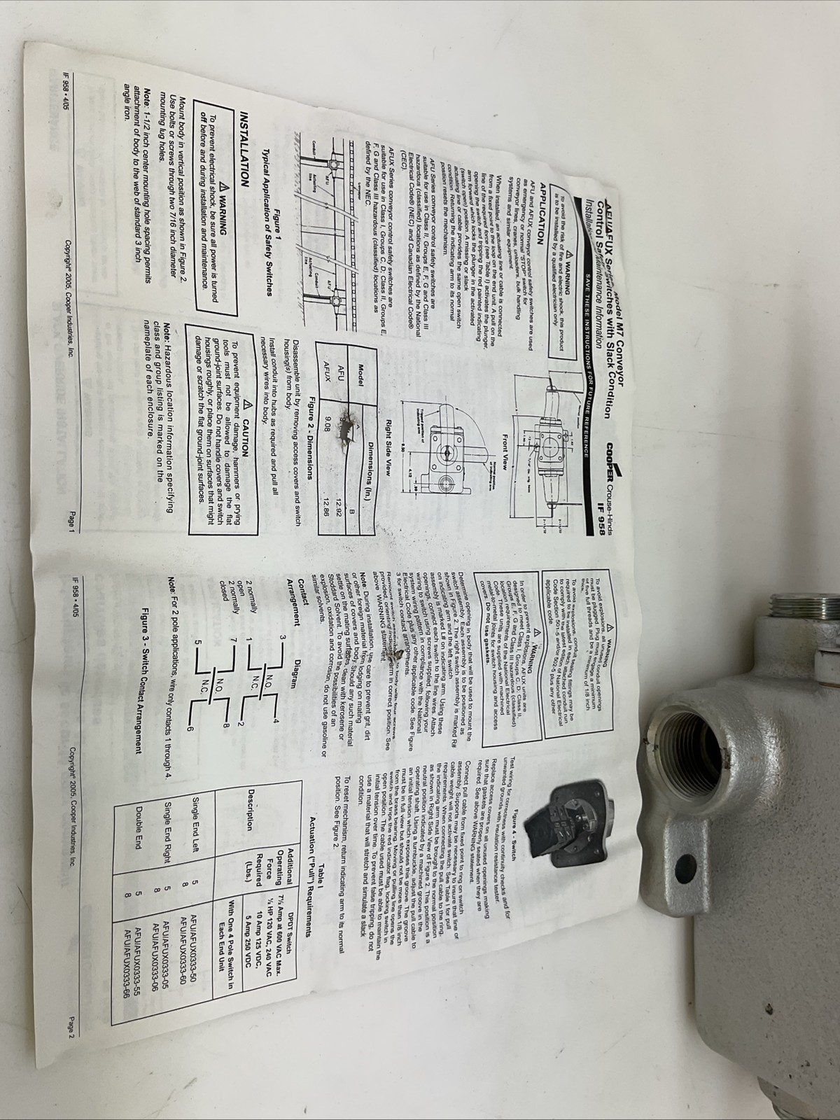 Cooper Cruise Hinds AFU033355 Double End Conveyor Control Switch NIB