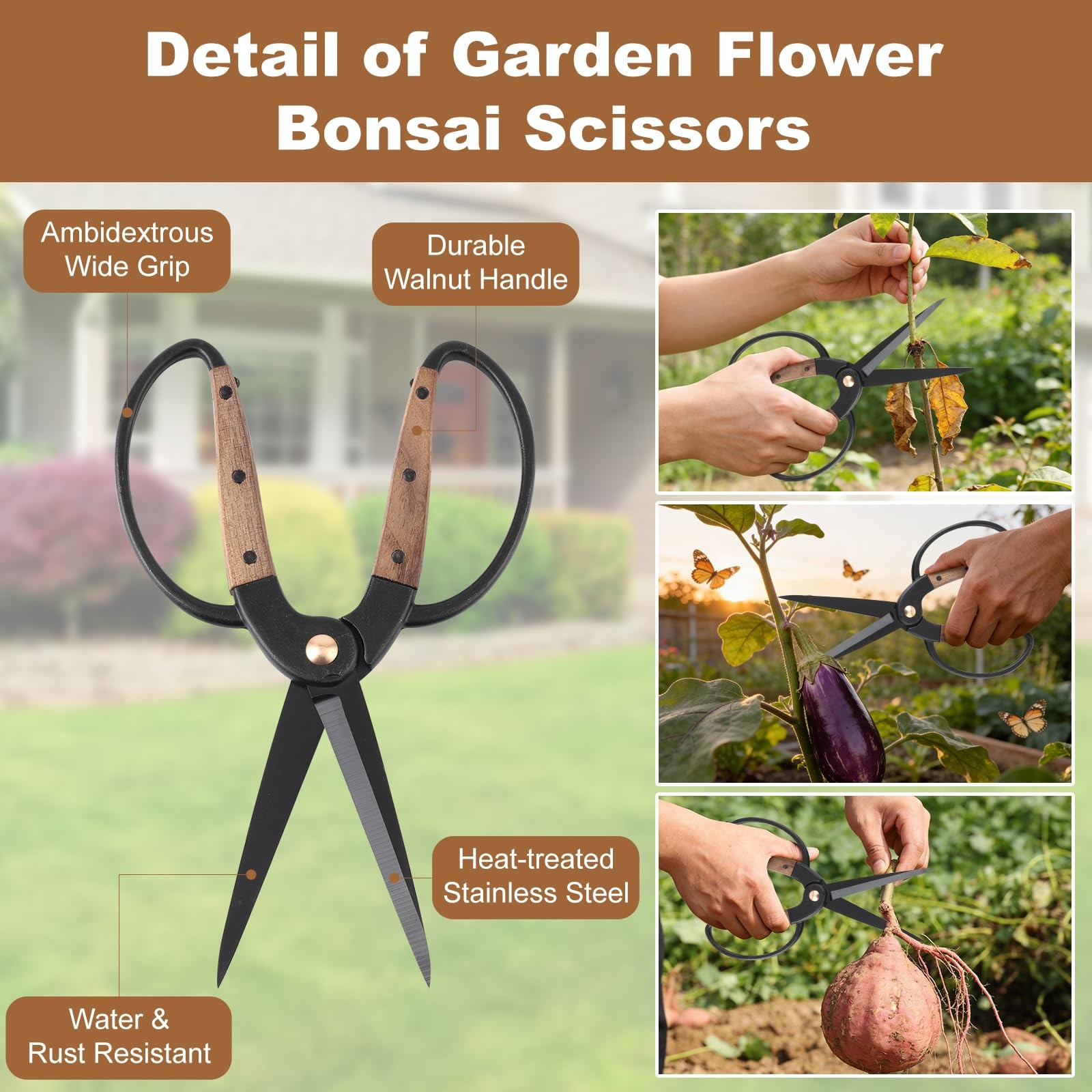 Dekeliy 2Pack Garden Pruning Shears Set: Ultra Sharp SK5 Blade Wood Grain