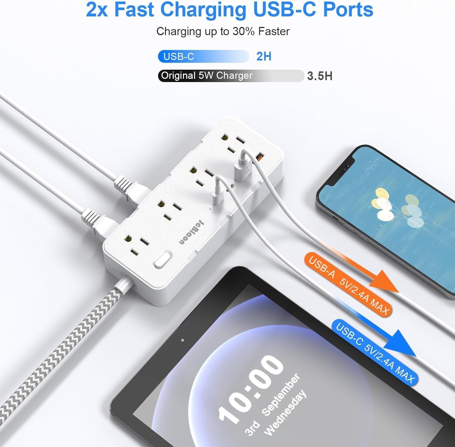 Power Strip Surge Protector - Multi Plug Outlet Adapter with 8 Widely...