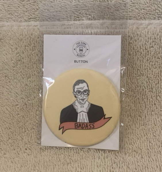 RBG Ruth Bader Ginsburg BADASS Yellow Pin Back Button 2 1/4" - NEW