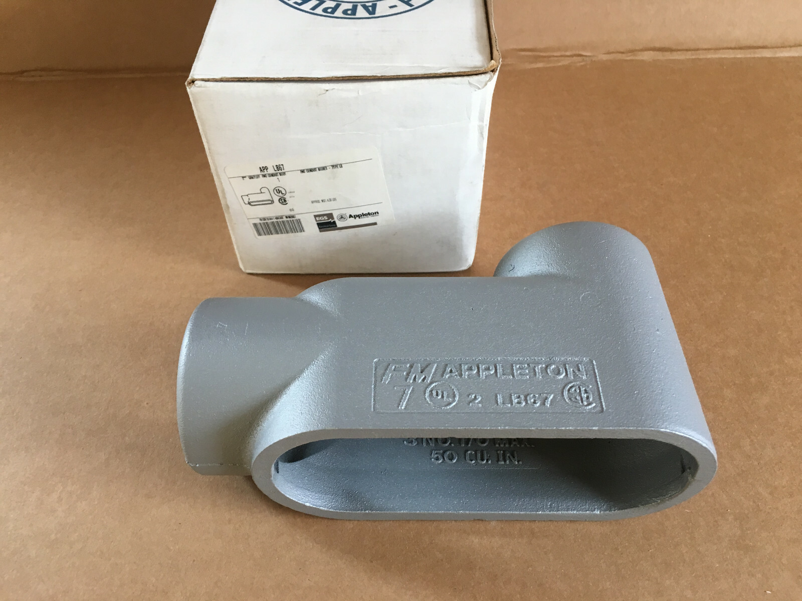 APPLETON FM7 LB67 CONDUIT BODY 2" GRAYLOY 3 NO.1/0 MAX. 50 CU.IN. NEW IN BOX