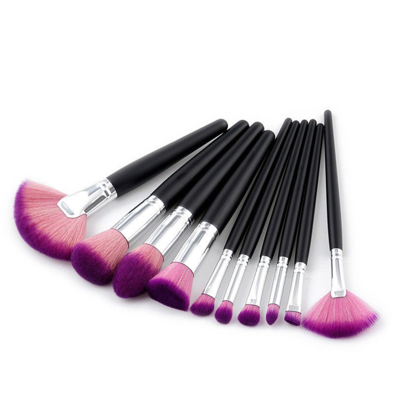 LUSTRA FASHION 10 Pcs Beauty Makeup Brushes Set Nylon Bristles Wooden Handle