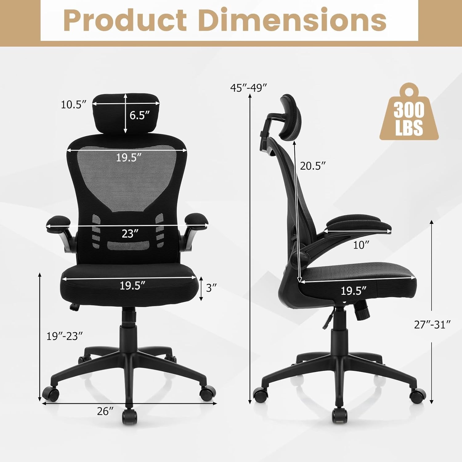 Ergonomic Mesh Office Chair Home Office Desk Chair W/ Adjustable Headrest