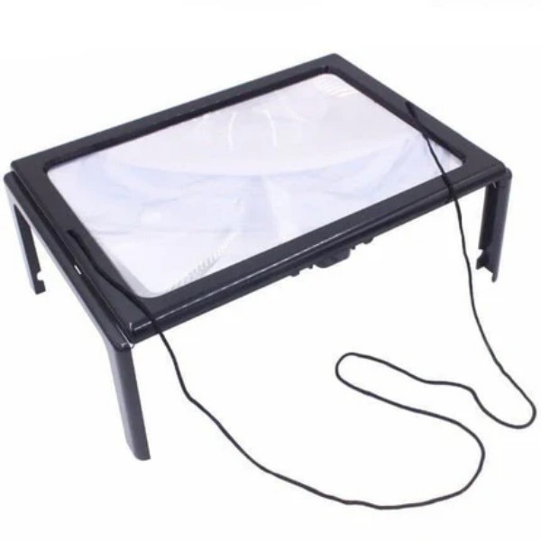 A4 Full Page 3X Magnifier 4 LED Hands Free Folding Fresnel Lens No Batt
