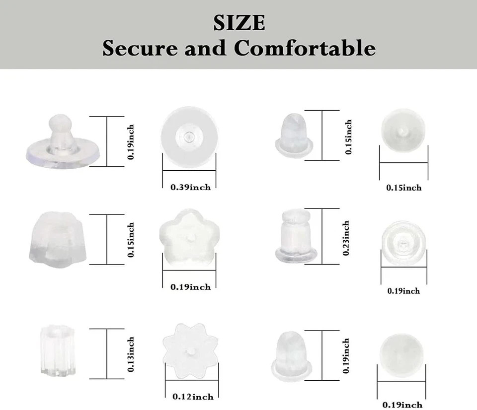 6 Styles Silicone Earring Backs for Studs, 600 Pcs Clear Soft Earring Backings H