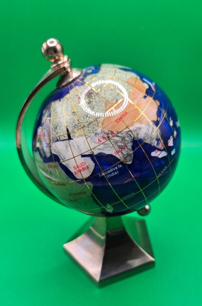 Alexander Kalifano Gemstone Globe Paper Weight Blue Silver Stand