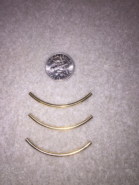 Gold Plated Curved Tube Beads 2x38mm lot of 20