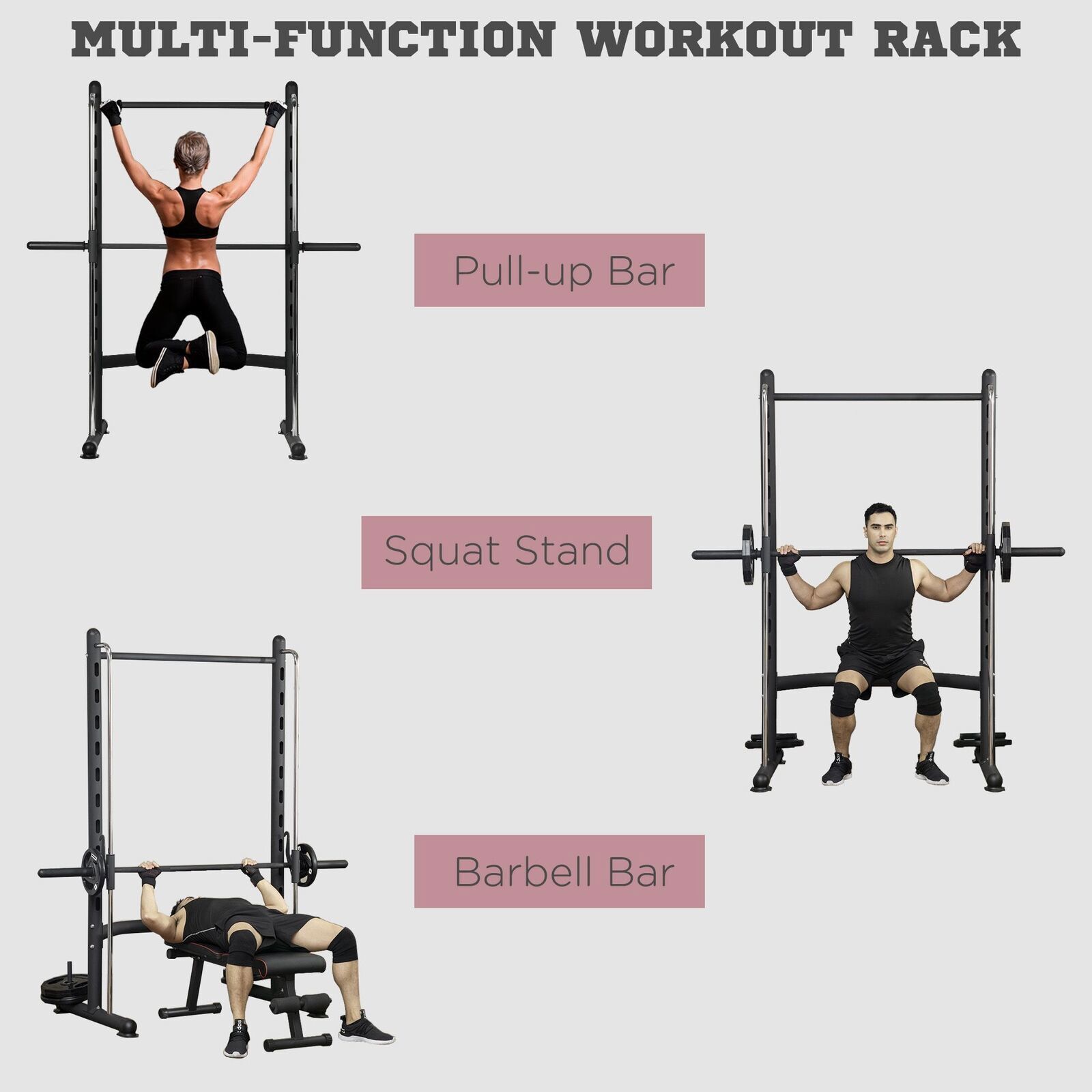 DEFECTIVE Adjustable Squat Rack with Pull Up Bar Barbell Bench Press Wei G3D