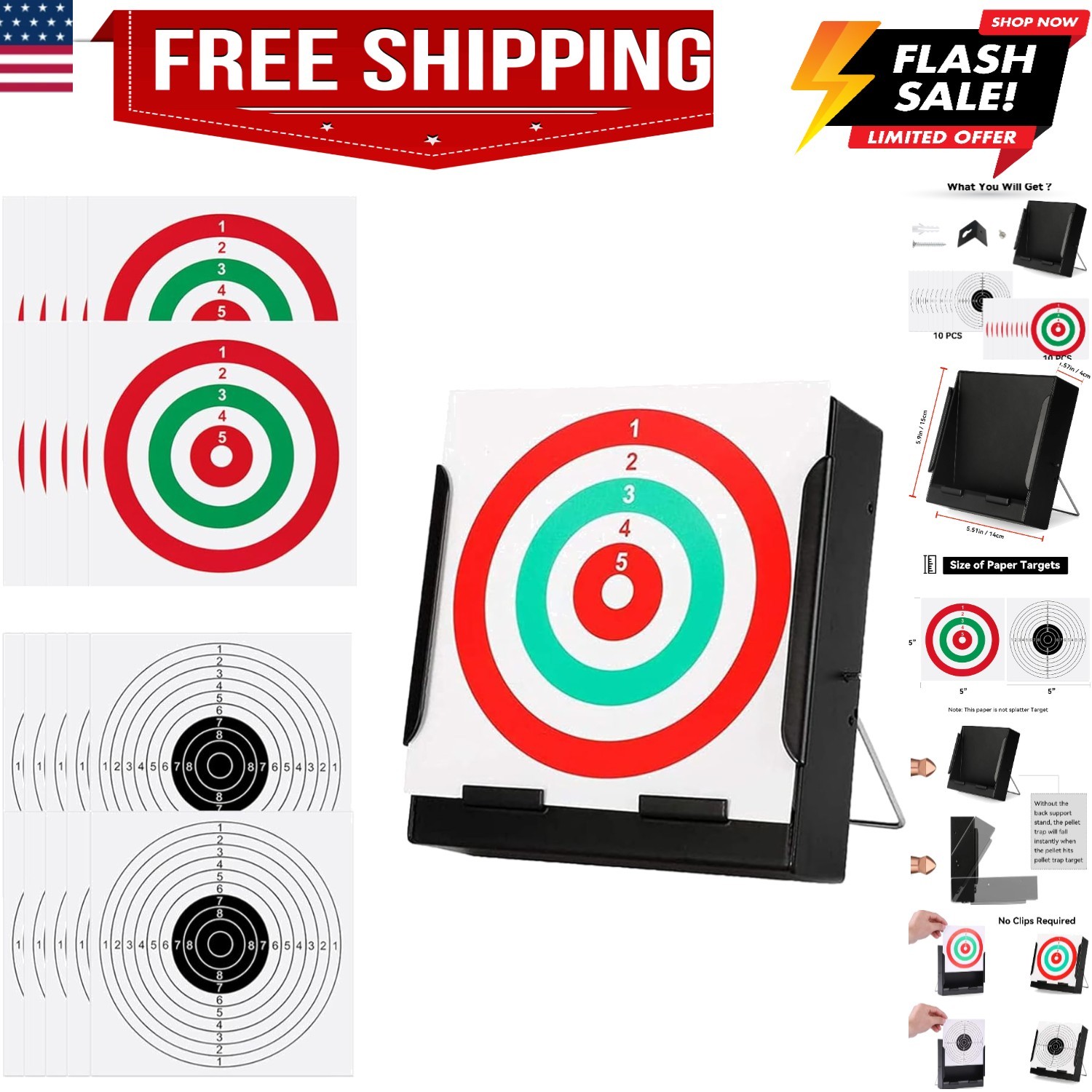 BB Gun Target Trap with Catch Box & 20 PCS Shooting Paper, Airsoft & Pellet G...