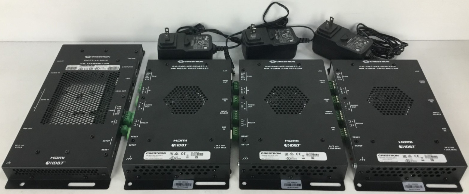 LOT OF 4 Crestron 3x DM-RMC-4KZ-SCALER-C DM Room Controller, 1x DM-TX-4K-302-C