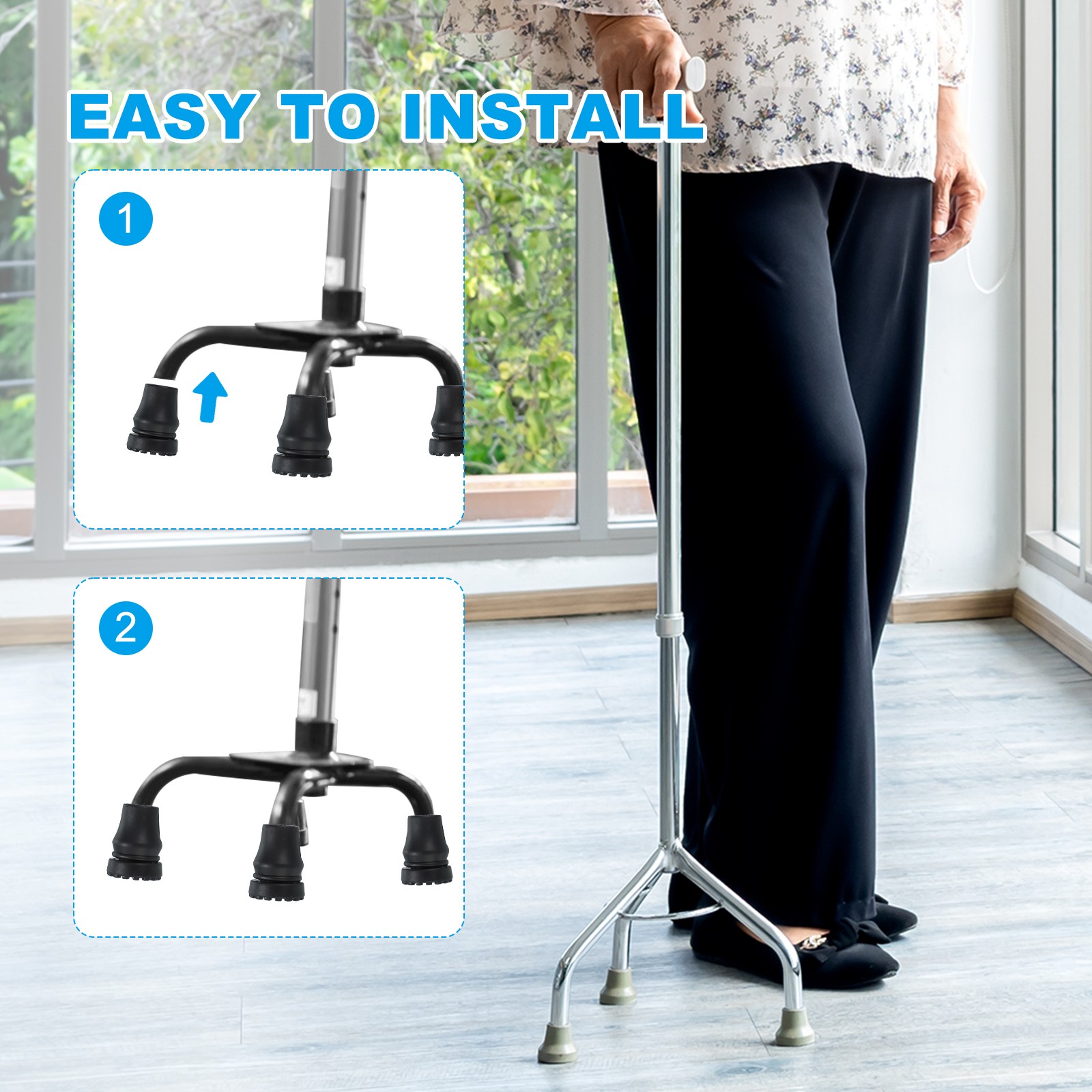 Quad Cane Tips 5/8 Inch, 2 Pcs Walking Cane Accessories, Black(Style 4)