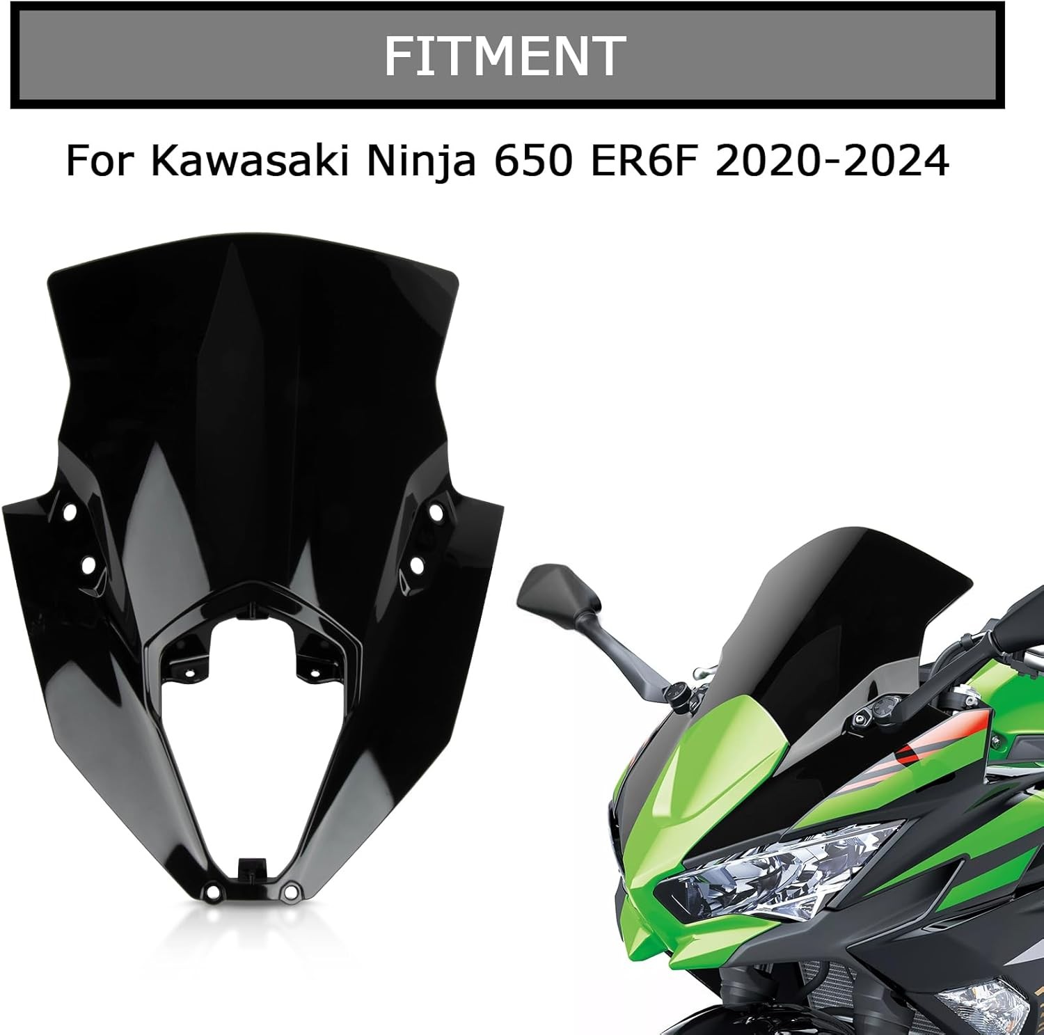 Black Windscreen Wind Deflector Protector Fairing for Ninja 650 ER6F 2020-2026