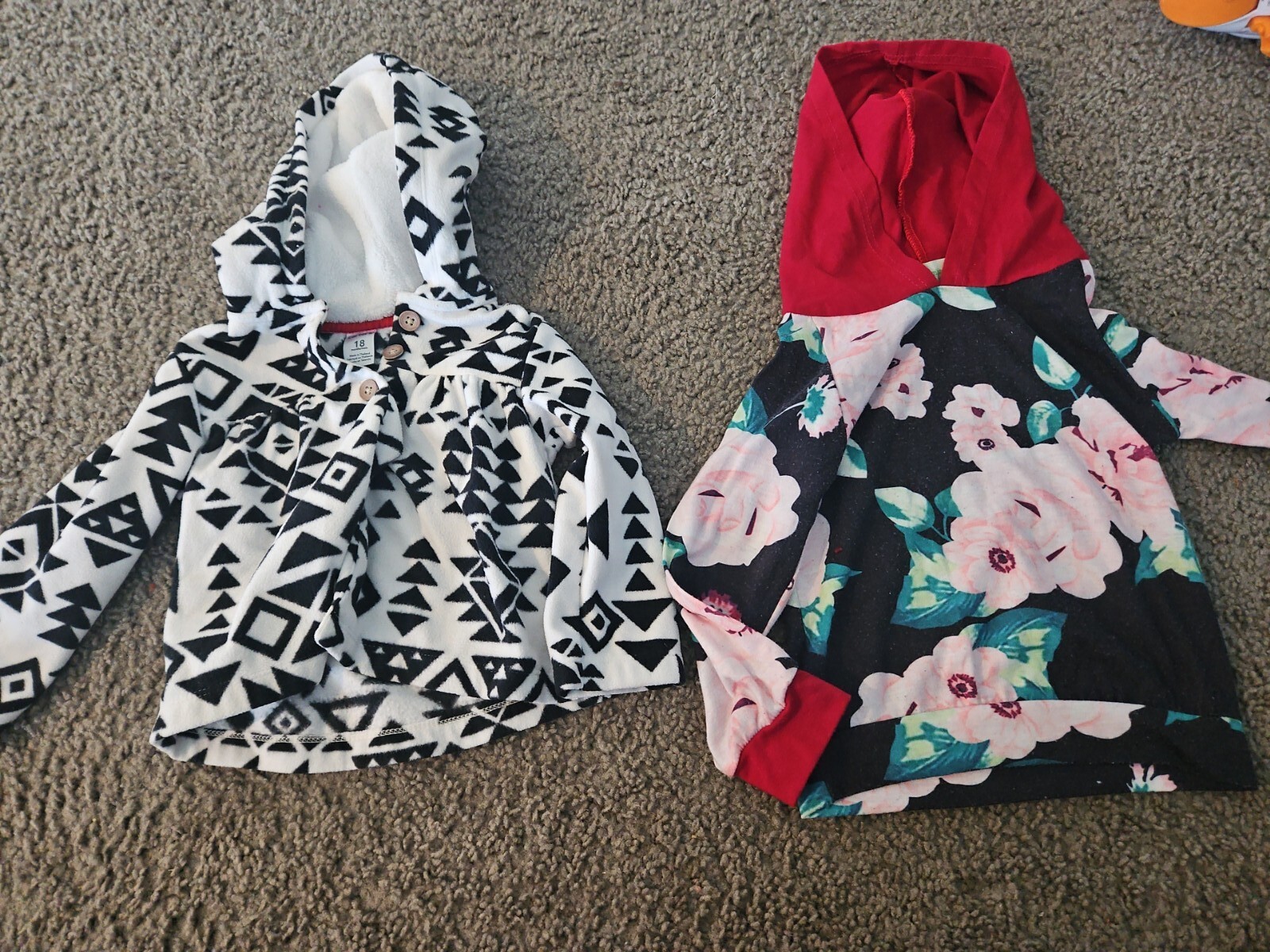 Toddler 18 Month Hooded Tops Lot Of 2, Black/White Fleece And Multicolored