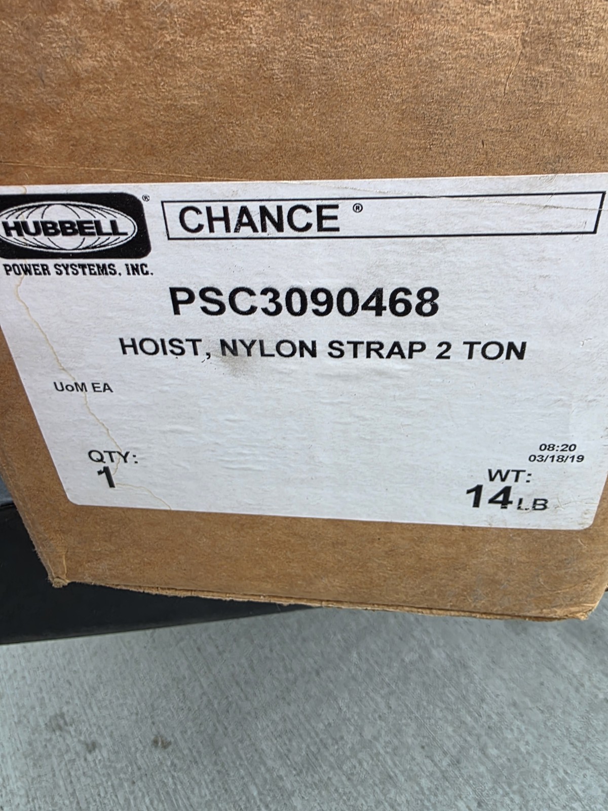 2 Ton Hubbell Chance Strap Hot Hoist
