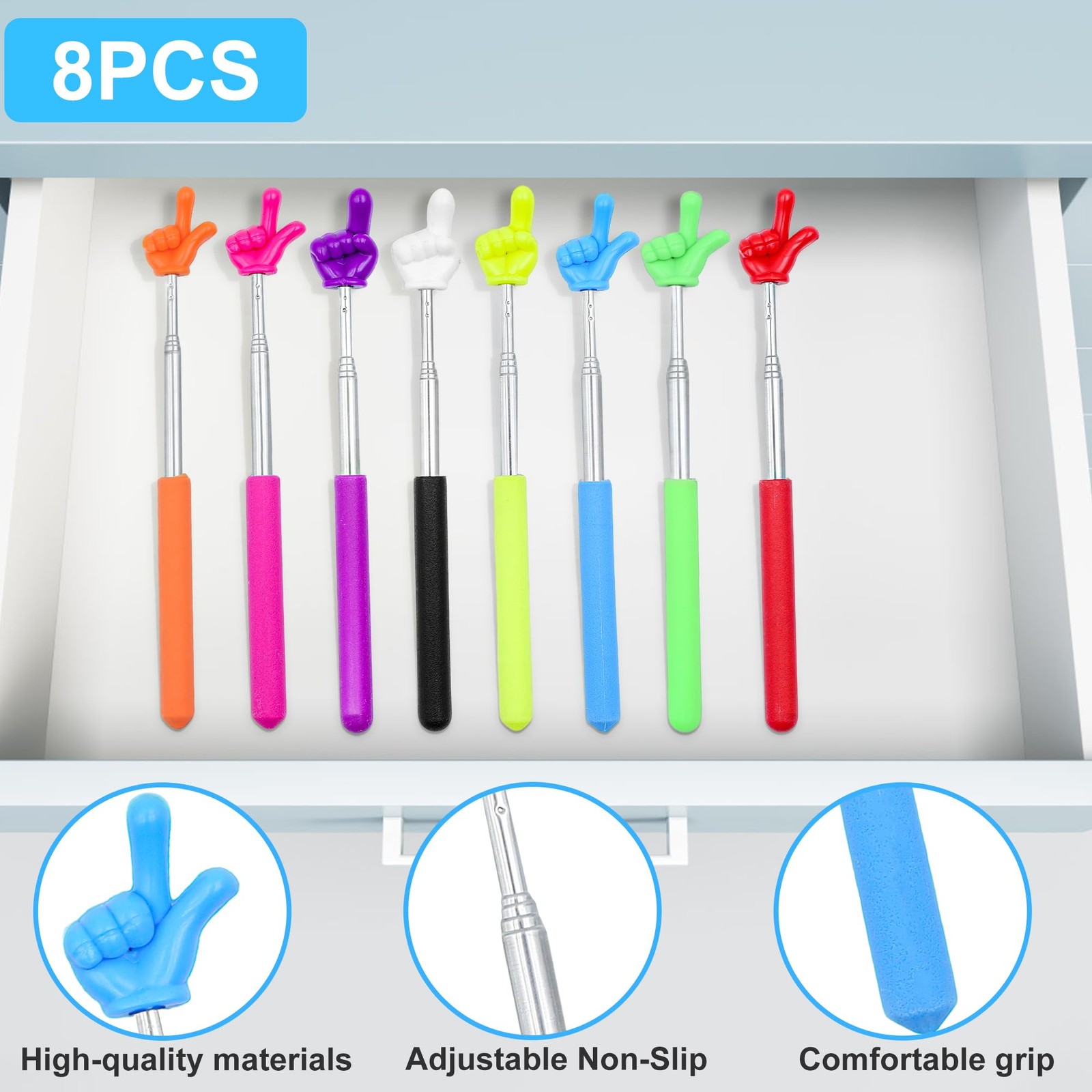 8Pcs Telescopic Teachers Pointer, Mini Pointer Retractable, Multi-colors