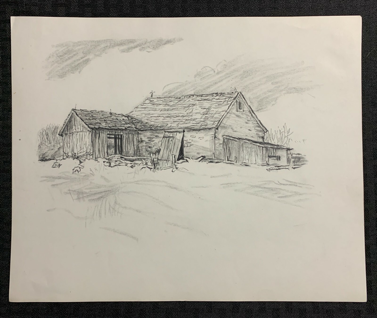 DILAPIDATED BARN & Outbuildings 12.5x10" Pencil on Paper by Unknown