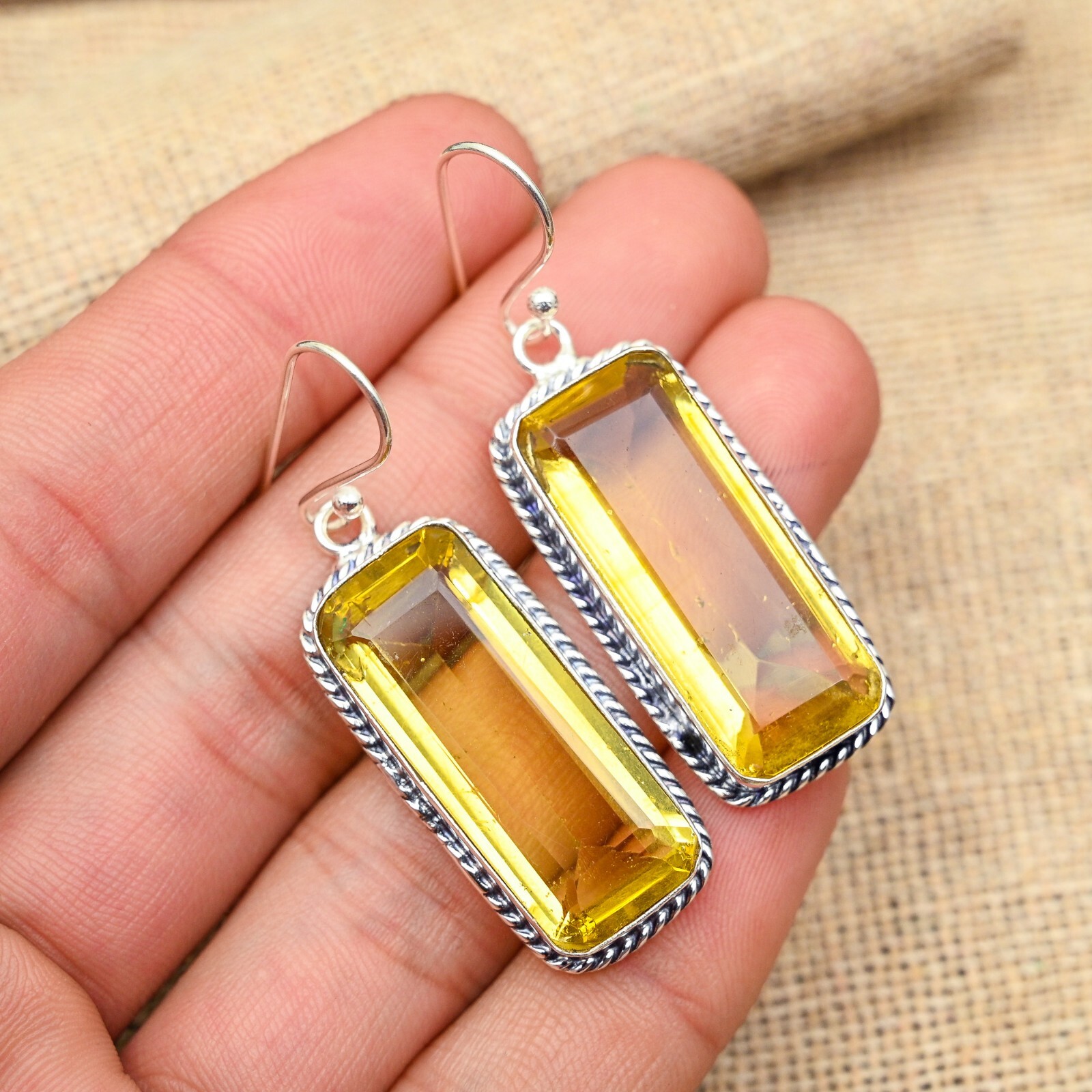 Citrine Gemstone Handmade 925 Sterling Silver Jewelry Earring