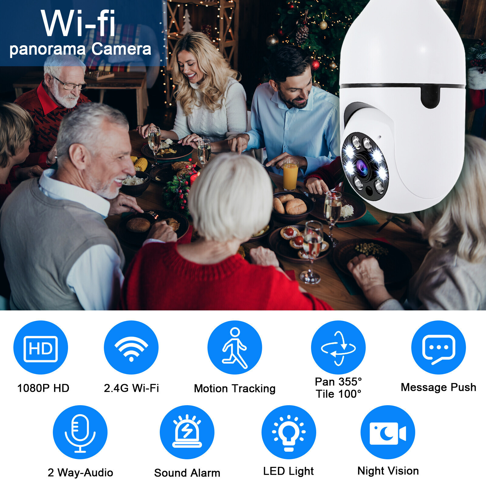 💖360° Wireless WiFi IP Camera E27 Light Bulb 1080P HD Panoramic Security Camera