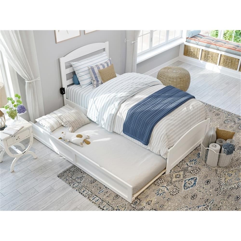 AFI Warren Solid Wood Twin Bed w/ Footboard & Twin Trundle in White