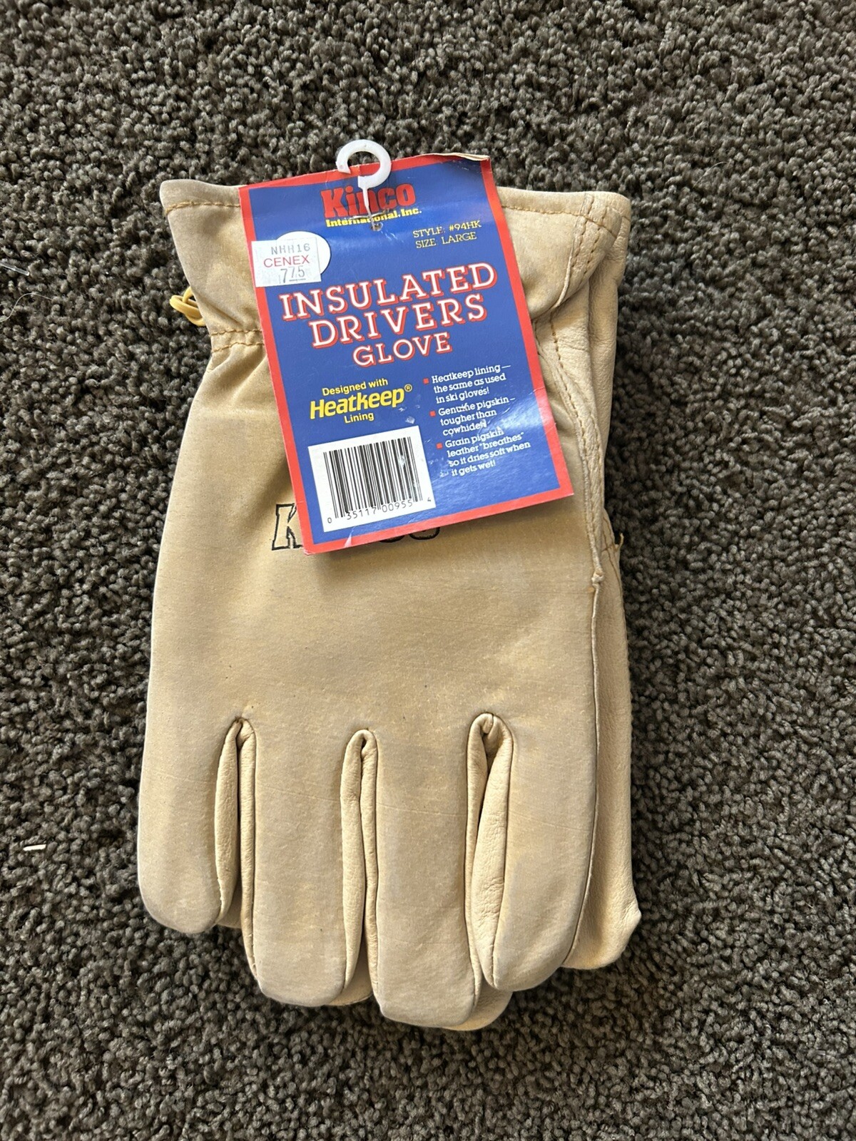 NOS NEW Kinco 94HK-L Men's Suede Pigskin Gloves Heat Keep thermal Lining Large