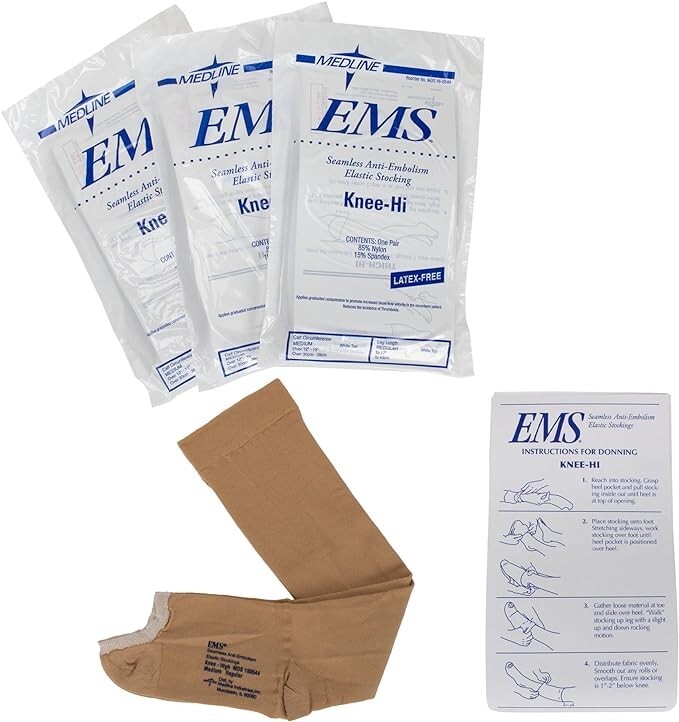 EMS Knee-High Anti-Embolism Stockings, Medium Regular, 3/Pack