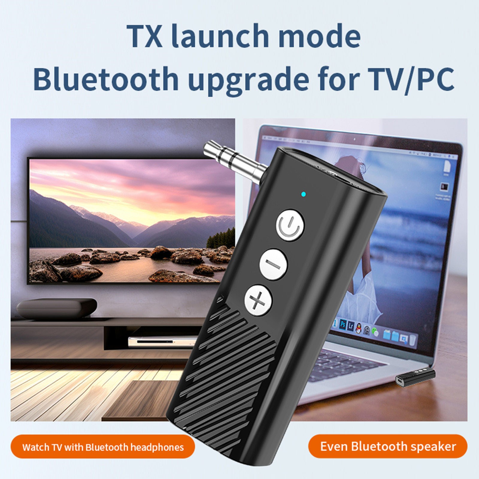 Black 3-in-1 Wireless Bluetooth 5.3 Transmitter Receiver Adapter Audio ABS