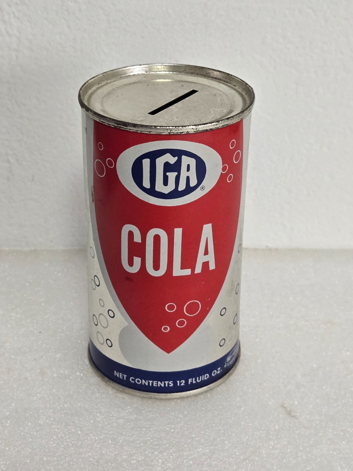 Vintage Scarce Pre Zip Chicago IGA Cola Straight Steel Soda Pop Can Coin Bank