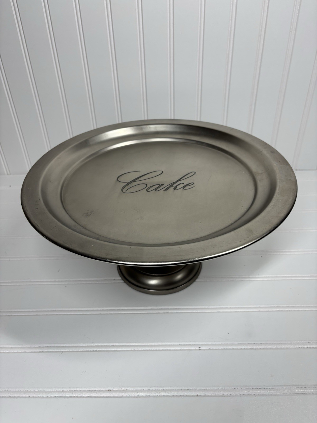 Pottery Barn Sentiment Cake Pedestal Stand Silver/pewter