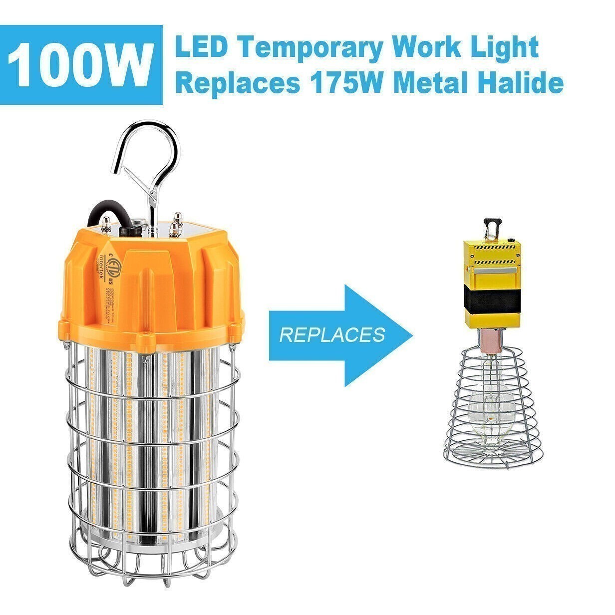 100W LED Temporary Work Light Industrial Constructions Workshop Lamp Plug-n-Play