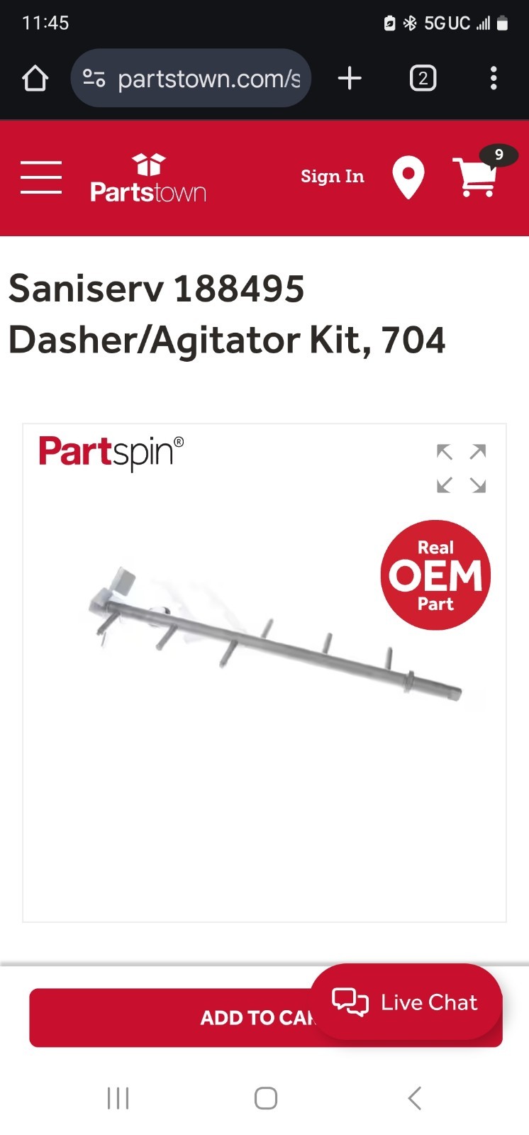 Saniserve dasher part #188495 for ice cream  or margarita machine = used dashers